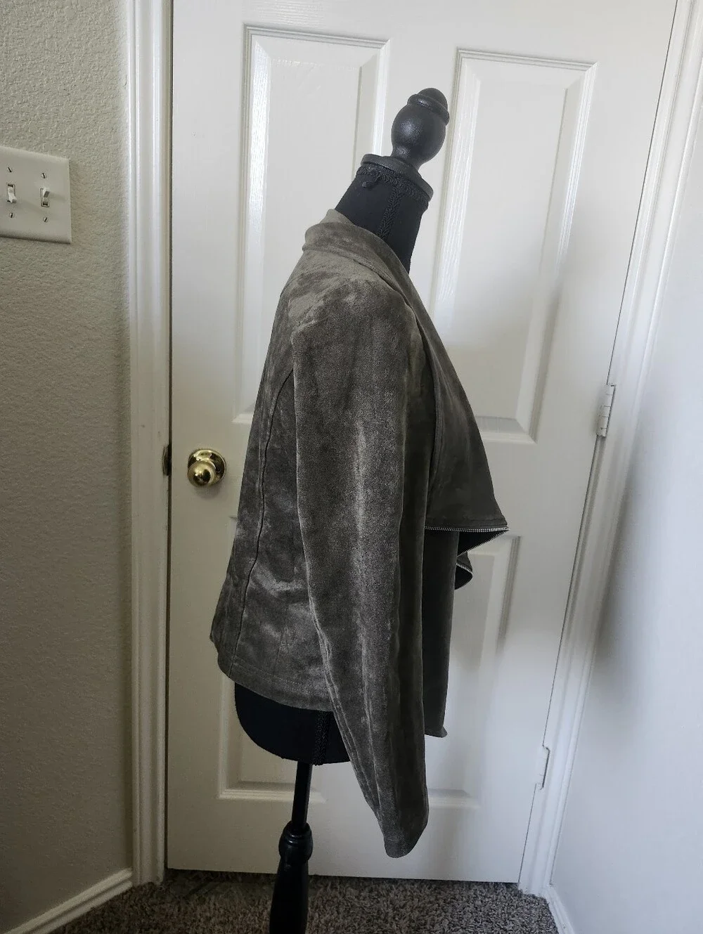 Lulu's Taupe Gray Suede-Look Asymmetrical Draped Jacket